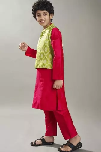 Boys solid kurta with pyjama & nehru jacket