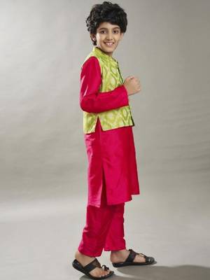 Boys solid kurta with pyjama & nehru jacket 4