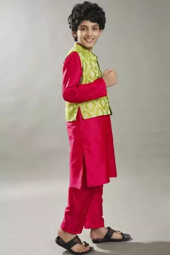 Boys solid kurta with pyjama & nehru jacket