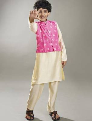 Boys mandarin collar kurta with pyjama & nehru jacket 4
