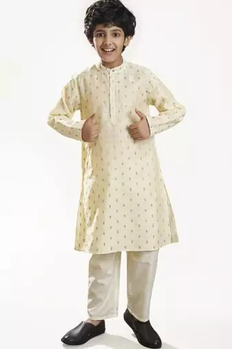 Boys floral woven design mandarin collar kurta with pyjamas