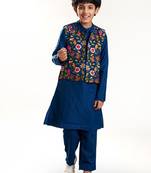 Boys band collar kurta with pyjamas & nehru jacket