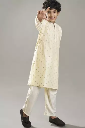 Boys floral woven design mandarin collar kurta with pyjamas
