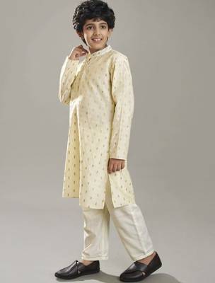 Boys floral woven design mandarin collar kurta with pyjamas 3