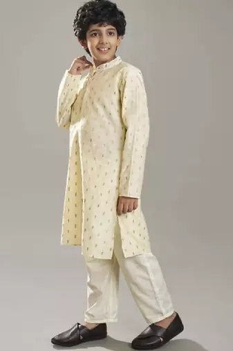 Boys floral woven design mandarin collar kurta with pyjamas