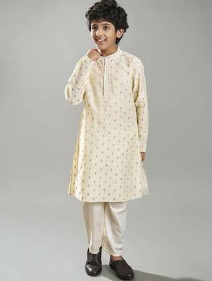 Boys floral woven design mandarin collar kurta with pyjamas 4