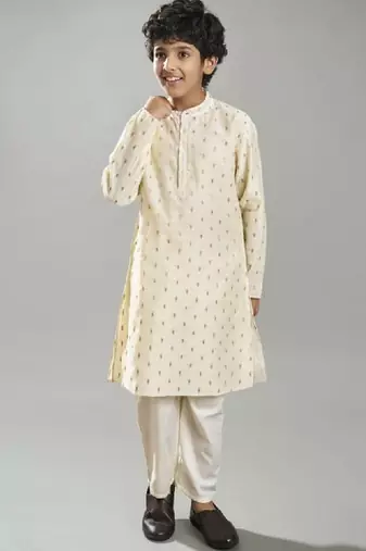 Boys floral woven design mandarin collar kurta with pyjamas