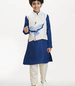 Boys printed regular kurta with pyjamas & jacket