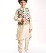 Boys floral embroidered kurta with pyjamas & waistcoat