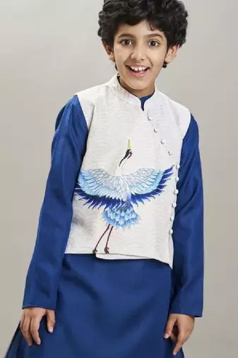 Boys printed regular kurta with pyjamas & jacket