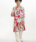 Boys floral printed mandarin collar regular kurta with pyjamas