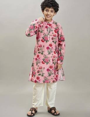 Boys floral printed mandarin collar regular kurta with pyjamas 1