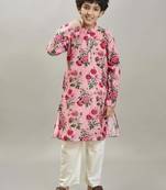 Boys floral printed mandarin collar regular kurta with pyjamas
