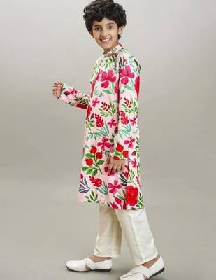 Boys floral printed mandarin collar regular kurta with pyjamas 3