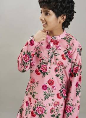 Boys floral printed mandarin collar regular kurta with pyjamas 2
