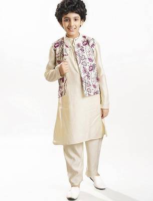 Boys long sleeve kurta & pyjamas with booti embroidery jacket 1