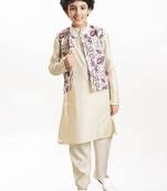 Boys long sleeve kurta & pyjamas with booti embroidery jacket