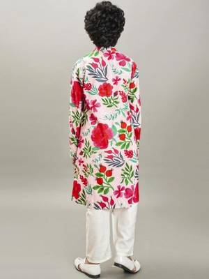 Boys floral printed mandarin collar regular kurta with pyjamas 4