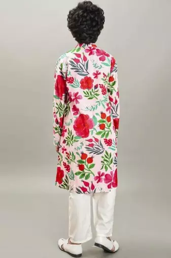Boys floral printed mandarin collar regular kurta with pyjamas