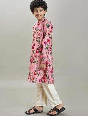 Boys floral printed mandarin collar regular kurta with pyjamas 3