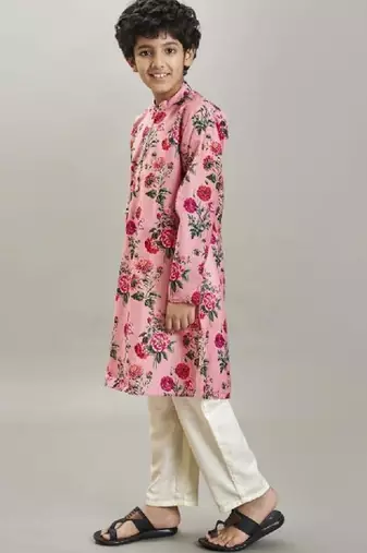 Boys floral printed mandarin collar regular kurta with pyjamas