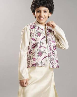 Boys long sleeve kurta & pyjamas with booti embroidery jacket 2