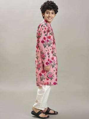 Boys floral printed mandarin collar regular kurta with pyjamas 4