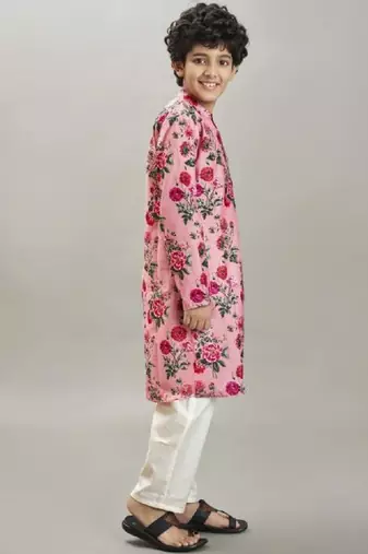 Boys floral printed mandarin collar regular kurta with pyjamas