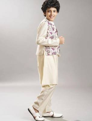 Boys long sleeve kurta & pyjamas with booti embroidery jacket 3