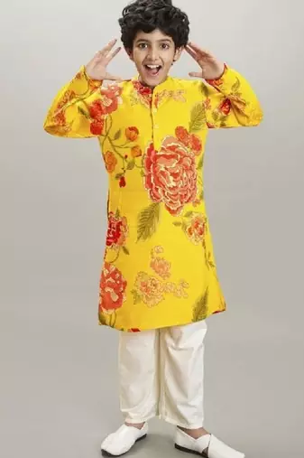 Boys floral printed kurta with pyjama