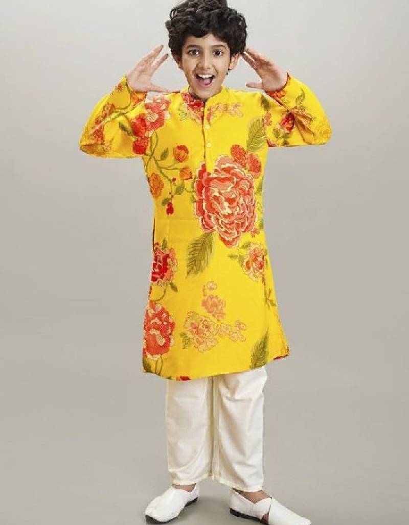 Boys floral printed kurta with pyjama