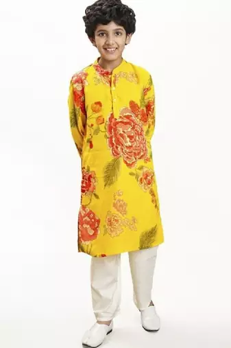 Boys floral printed kurta with pyjama
