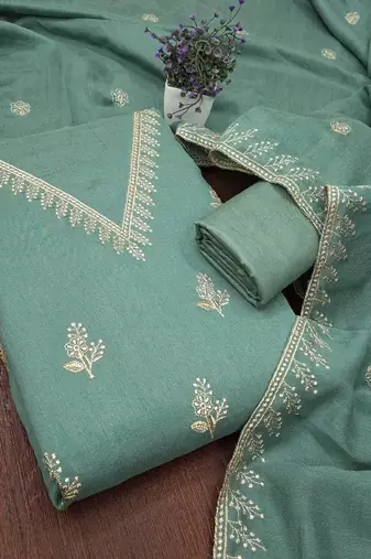 Embroidered Art Silk Unstitched Dress Material