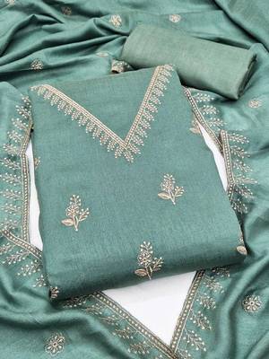 Embroidered Art Silk Unstitched Dress Material 2