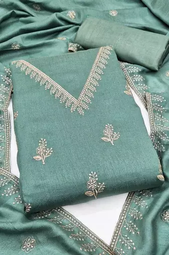 Embroidered Art Silk Unstitched Dress Material