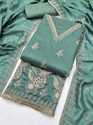 Embroidered Art Silk Unstitched Dress Material 3
