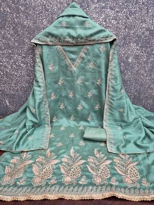 Embroidered Art Silk Unstitched Dress Material 4
