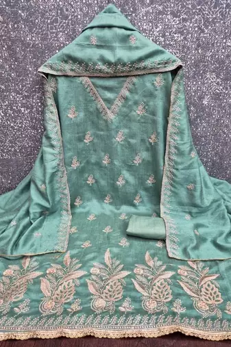 Embroidered Art Silk Unstitched Dress Material