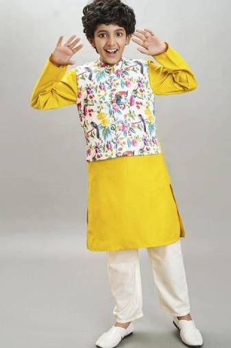 Boys regular kurta with pyjamas & jacket