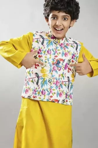 Boys regular kurta with pyjamas & jacket