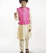 Boys printed kurta with pyjamas & nehru jacket