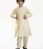 Boys ethnic motifs woven design mandarin collar straight kurta with pyjamas
