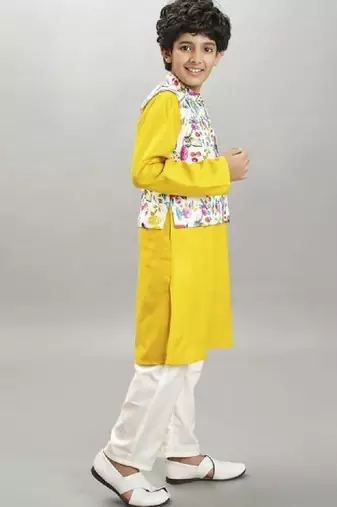 Boys regular kurta with pyjamas & jacket