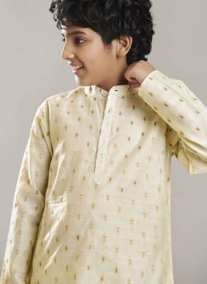 Boys ethnic motifs woven design mandarin collar straight kurta with pyjamas 2