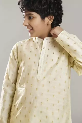 Boys ethnic motifs woven design mandarin collar straight kurta with pyjamas