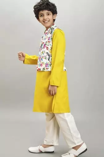 Boys regular kurta with pyjamas & jacket