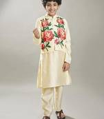 Boys printed mandarin collar kurta with pyjamas & jacket