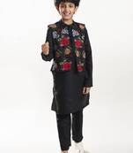 Boys floral embrodied mandarin collar kurta with pyjamas & nehru jacket