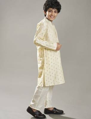 Boys ethnic motifs woven design mandarin collar straight kurta with pyjamas 4