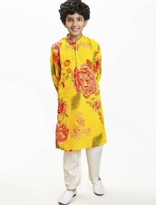 Boys floral printed mandarin collar kurta with pyjamas 1
